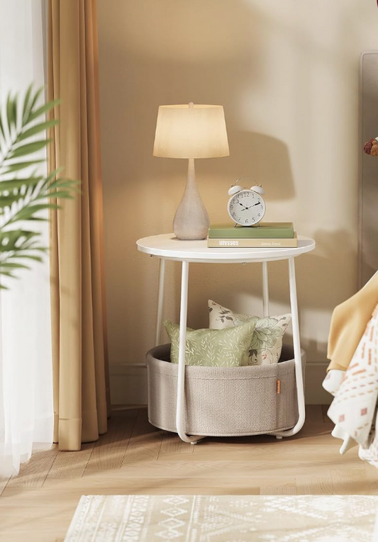 Modern & Compact: Round Side Table with Hidden Storage for Small Spaces